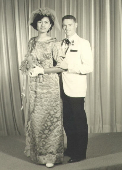 Jack J. Christensen sent this photo, of him and Mari in a friend's Bridal Shower,with the orders and letter to his parents (Private collection of Christensen)
